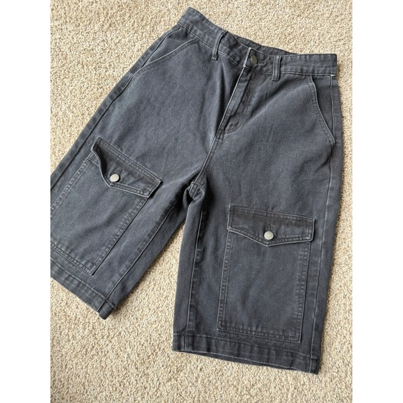 Cider Pants - Cider Denim Cargo‎ Shorts wide leg Pockets High Waist Black Casual Women XS